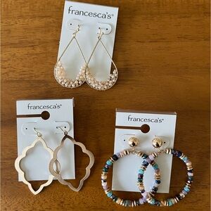 Set of 3 NWT Francesca’s Collection Gold Earrings